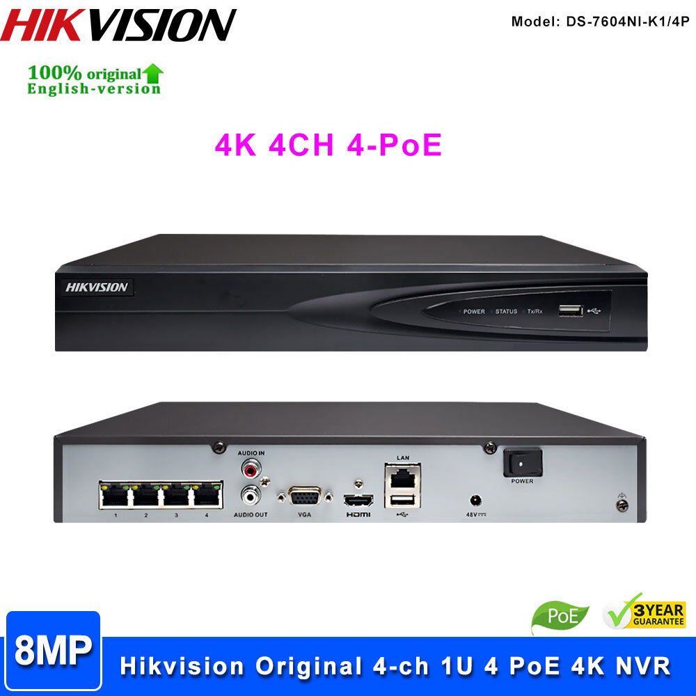 Hikvision Original 4K 4CH 4PoE NVR DS-7604NI-K1/4P 8MP Network