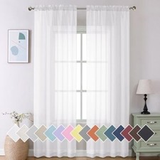 Voile Sheer Curtains - Transparent Light Weight Soft W 40" x L 96" Pair White