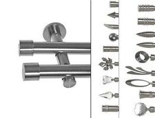 Gardinenstange mit Wandhalterung I Metall Edelstahl Look 2-läufig I Ø20mm I H41