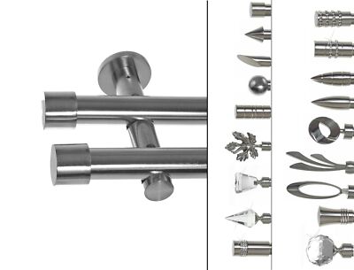 Gardinenstange mit Wandhalterung I Metall Edelstahl Look 2-läufig I Ø20mm I H41