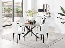 Image of Novara Grey Concrete Effect Round Dining Table 120cm and 4 Milan Chairs Set