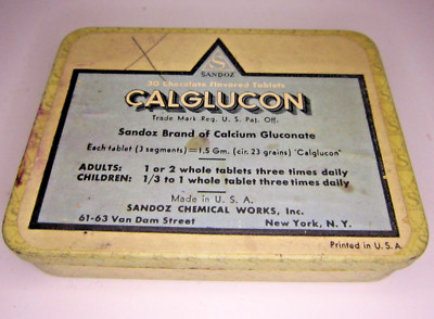 NOS Sandoz Calglucon Tin Apothecary Pharmacy not Bottle