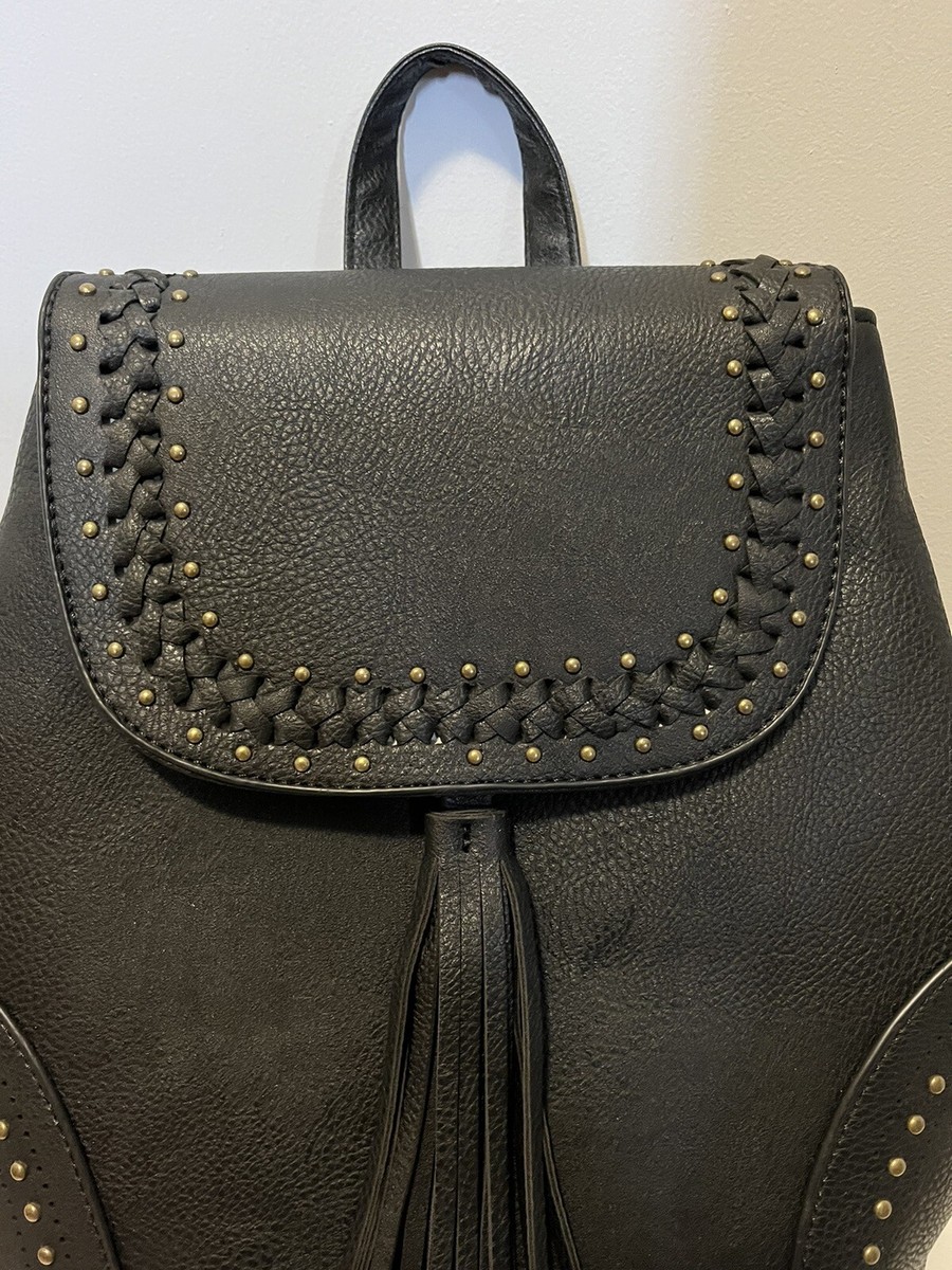 NWT Revive Vintage Black Vegan Studded Backpack With Tassel 