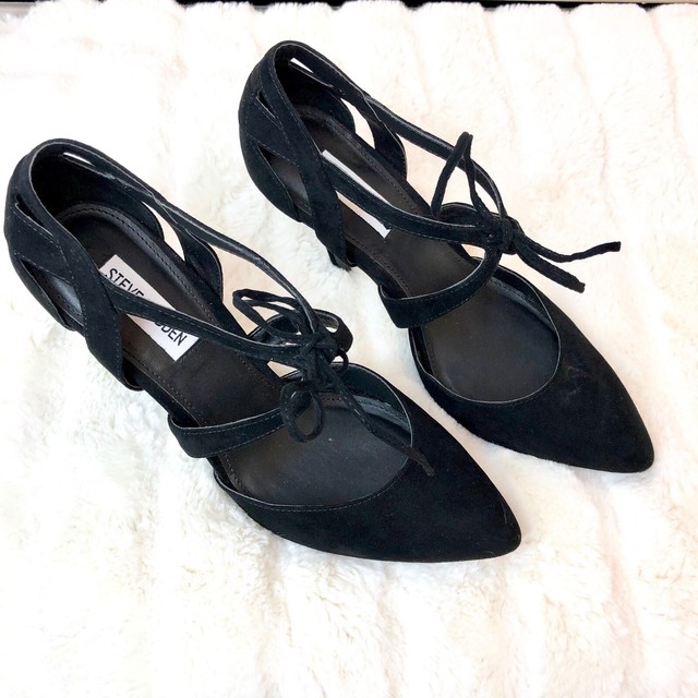 Steve Madden | Women's Black Velvet Pointed Toe Tie Front Strappy Heels 8.5 M | eBay
