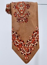 VTG Men's 1940s Brown  Orange Ornamental Print Necktie 40s Tie
