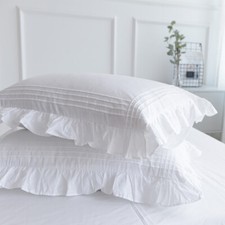 2pcs 100% Cotton Pillowcase Striped Pillow Case Frill Only Cover Bedding White