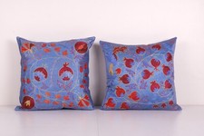 Pair Suzani Silk Cushion Cover from Uzbekistan, Set of Two Uzbek Pillow