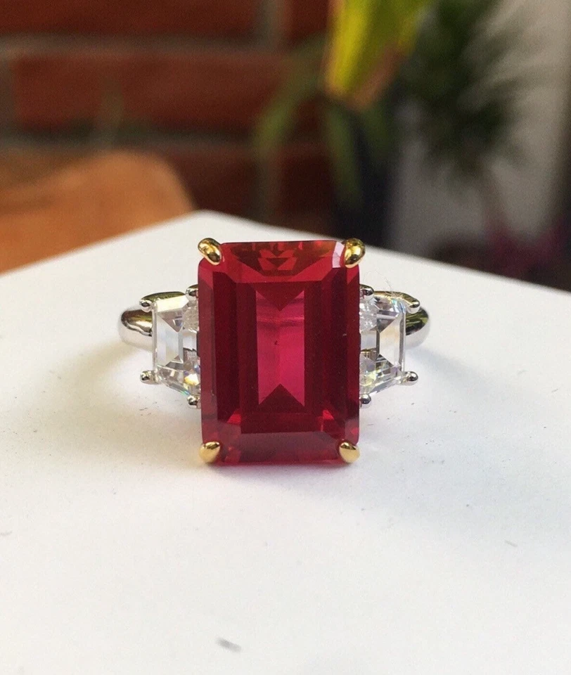 Hermoso anillo de boda de diamantes rubí natural real de 6,00 quilates de oro blanco macizo de 14 quilates Foto 2 de 4