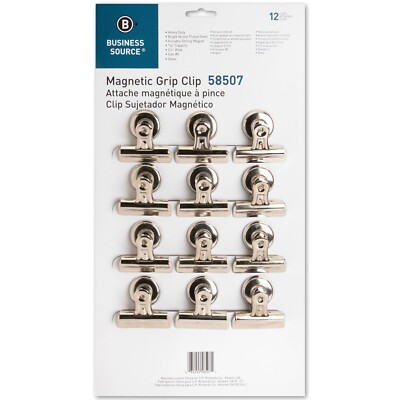 Business Source 58507 Magnetic Grip Clips, 2-1/4'' Wide, Pack of 12