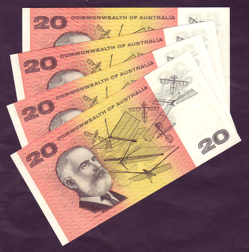 Australia R-401. (1966) Coombs/Wilson - 20 Dollars. aU-UNC - CONSEC Run of 4 - Picture 2 of 2