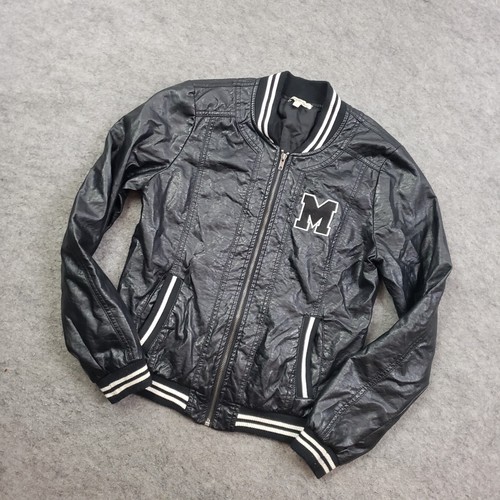 Chaqueta Charlotte Russe Mujer M Negra Bombardero Universitario Manga Larga Cremallera Cuero Sintético - Imagen 2 de 11