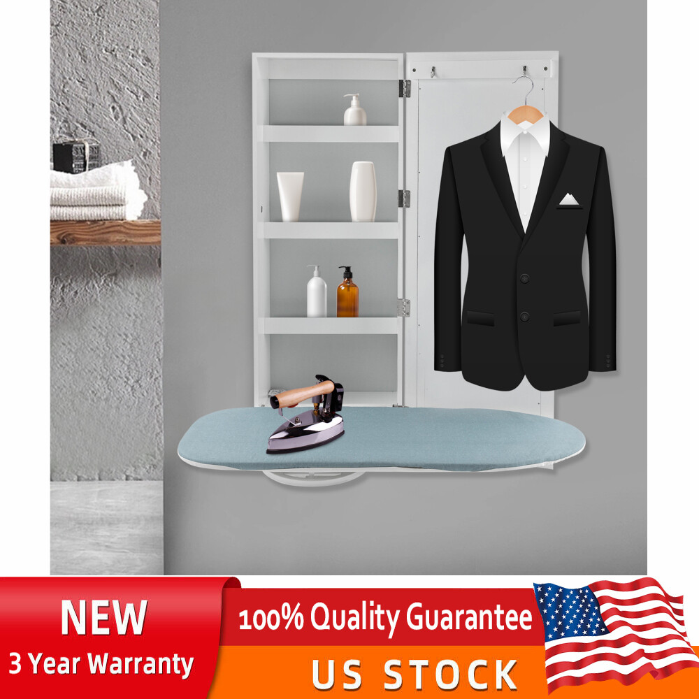 Modern Foldable Wall Mount Ironing Board Cabinet Built in Swivel Board w/Mirror-image