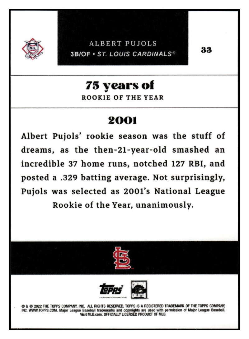 MLB Stat Line #339  Pujols メジャーカード Albert Pujols 2022 Topps Rookie of the Year 75th Anniversary #33
