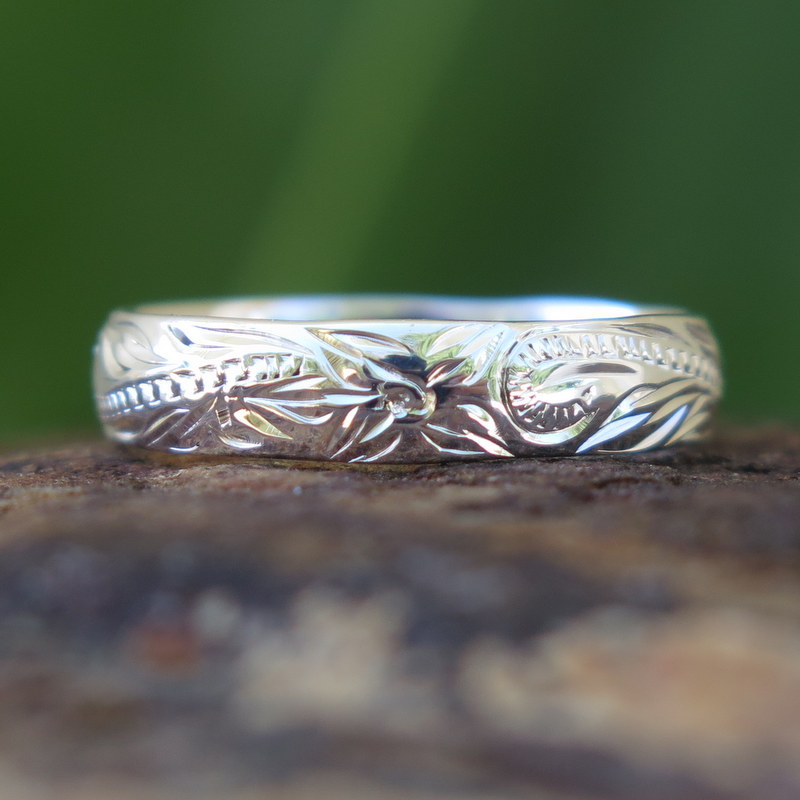 Hawaiian 925K Sterling Silver Scroll Flower Jewelry Wedding Ring