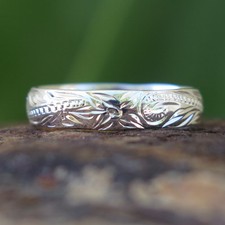 Hawaiian 925K Sterling Silver Scroll Flower Jewelry Wedding Ring Band 4mm SR1141