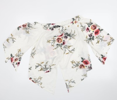 Yoins Damenbluse weiß Blumenmuster Polyester Basic Größe 6 runder Ausschnitt