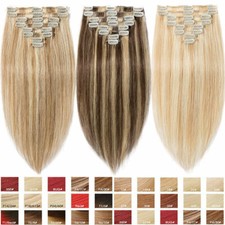 Natural 8 Piece Human 100 Remy Hair Extensions Clip In Weft Brown Ombre Long US