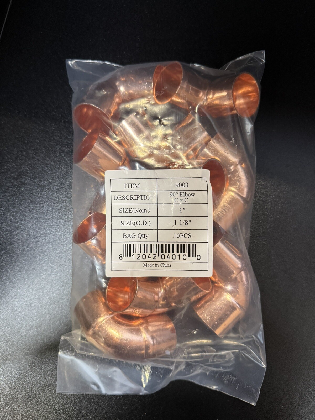 Copper Pipe Fittings 90 Degree Elbow 1" Inch - Lot/bag of 10