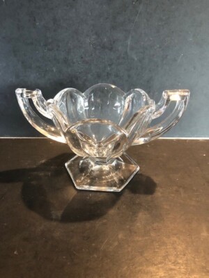 Vintage Central Glass Works Krys-Tol Double Handled Clear Glass Salt or Dip Bowl