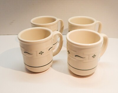 Longaberger Pottery Woven Traditions Heritage Green Coffee Mugs Cups Set of 4