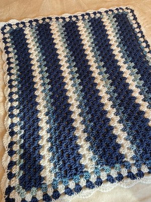 Blue & White Striped Knitted Throw Blanket, Rectangle, No Closure