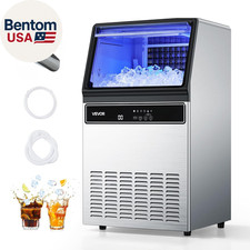 Commercial Ice Maker Machine, 130Lbs/24H with 33Lbs Storage, 45 Cubes per Cycle,