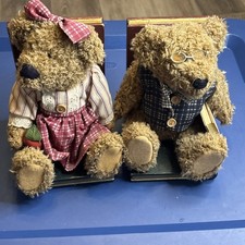 7 Vintage Teddy Bear Bookends Set Boy Girl Plush Country Decor Books Are Fun