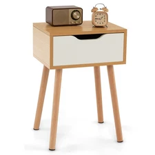 Nightstand End Side Sofa Table Storage Drawer Living Room w/ Solid Wood Leg