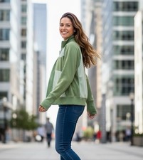The North Face Fleece Jacket Womens Medium Green Fleece Full Zip Rib Collar Cuff