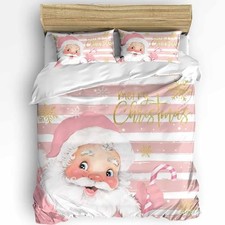3 Pieces Christmas Bedding Set Size, Xmas Snowflake Soft Duvet Queen Pink Santa
