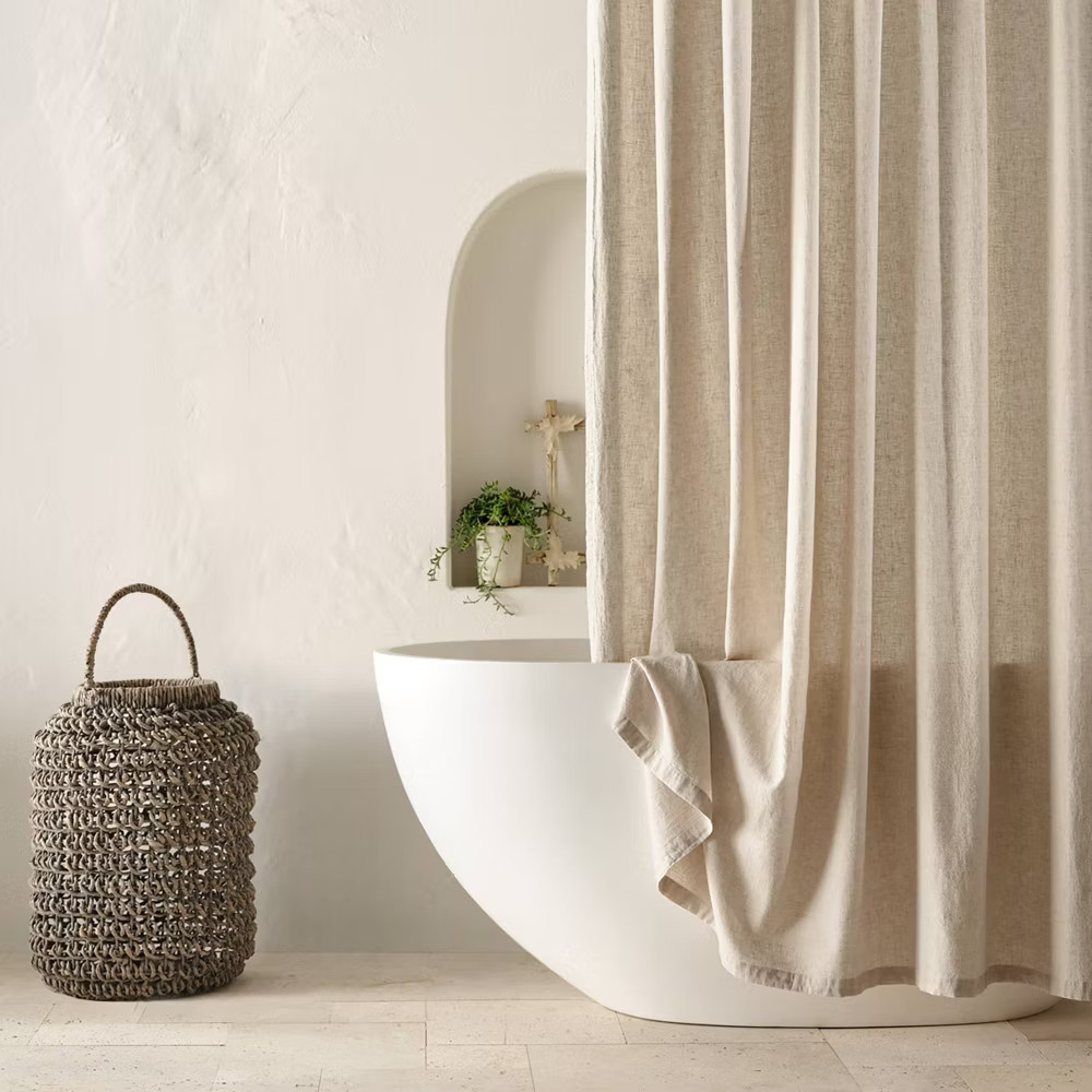 72"x84" Extra Long Linen Shower Curtain Natural - Casaluna