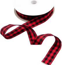 50 Yard Large Buffalo Plaid Ribbon 1 Inch Black Red Check Lumberjack Decor
