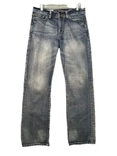 Express Mens 32x32 Distressed Kingston Classic Fit Bootcut Denim Jeans Blue