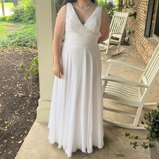 Classic White Formal Dress V-neck A Line Sleeveless