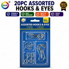 20pc Assorted Hooks & Eyes Screw In Hook Eye Set Metal DIY Hanging Fixings