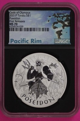 2021 MS 70 Poseidon Gods Of Olympus First Releases Tuvalu 1 OZ