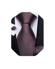 Mens Tie Set Silk Solid Paisley Necktie and Pocket Square 06 Plum Purple