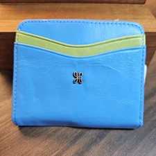 NWT HOBO Max Mini Bifold Compact Leather Wallet RP$108 Tranquil Blue Celery Coin