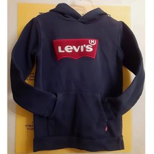 Levi's Navy Blue Red Logo Kangaroo Pocket Hooded Cotton Pullover Size S 7 Boys