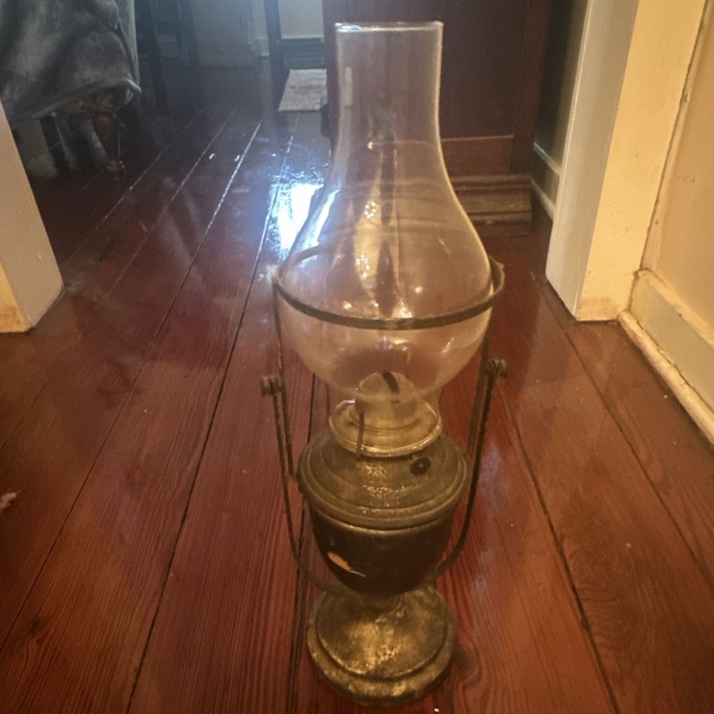 Glass & Metal Wall Mount Oil Lantern Lamp, Clear/Brown, Wick, Glass Chimney