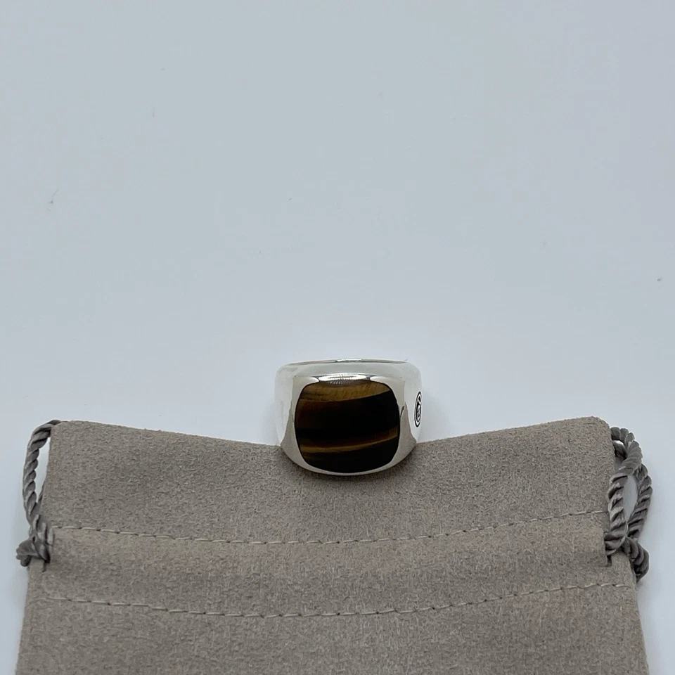 Anillo David Yurman Plata Esterlina Piedra Exótica Ojo de Tigre Sello Talla 9 Foto 2 de 4