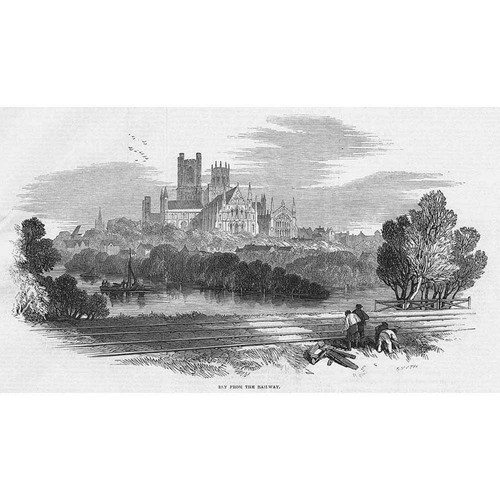 ELY View of the Town from the Railway - Antique Print 1847