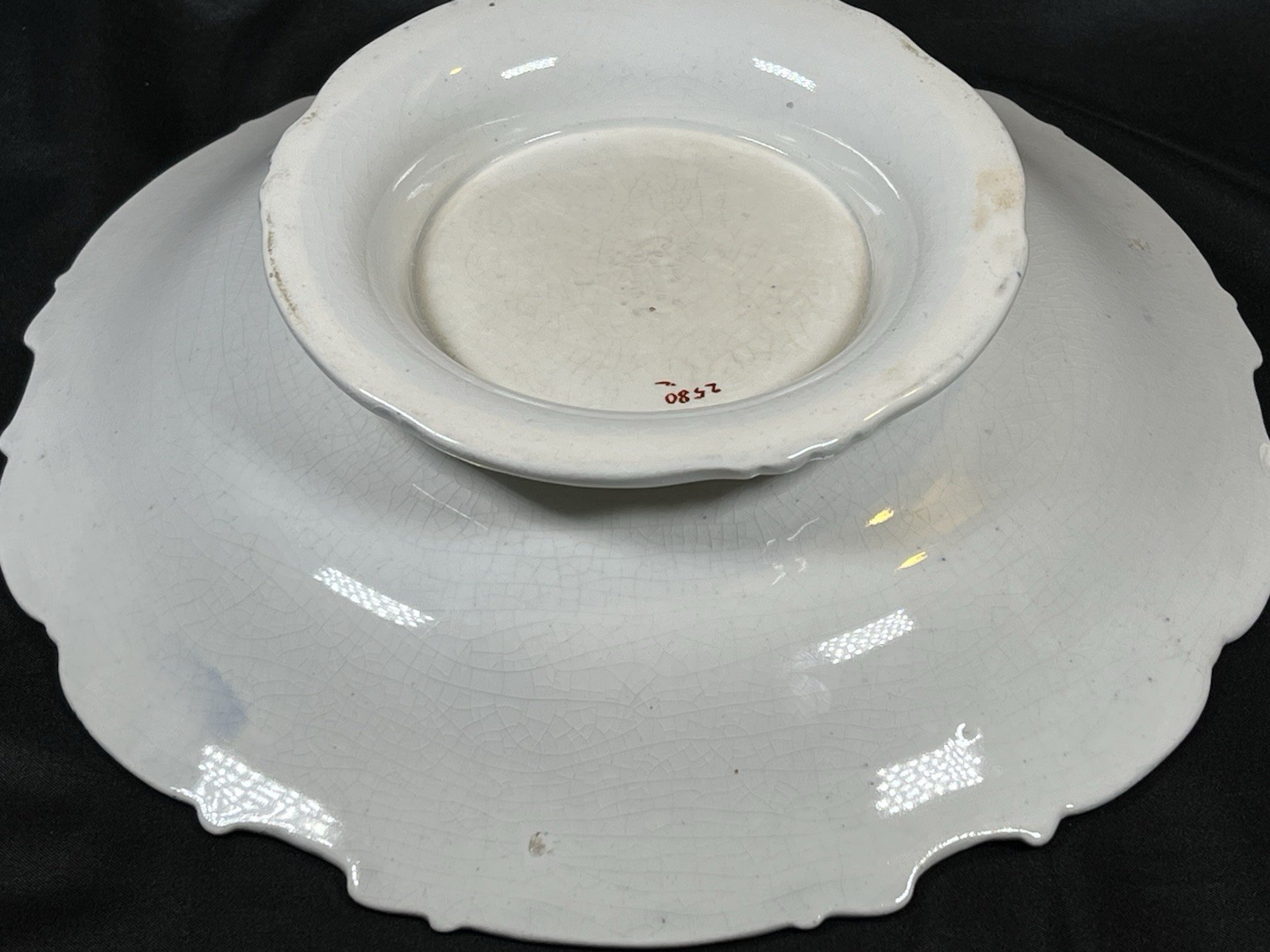 Antique Pedestal Compote Plate Cobalt Blue Gold Gilt Porcelain Opaque Stamped