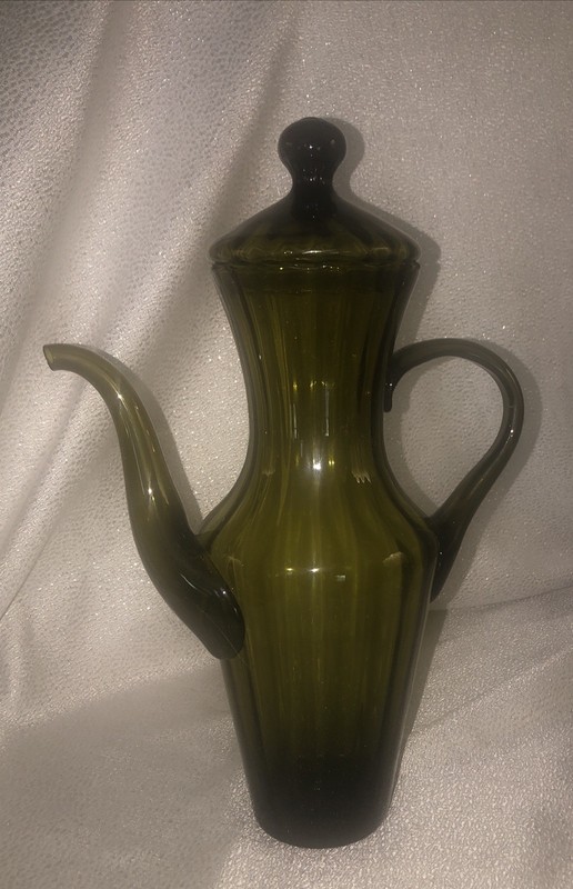 Empoli Art Glass Pitcher Italy Circus Tent Lid/Lidded MCM
