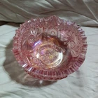 E. L. Smith Pink Carnival Glass Bowl Comet in the Stars 7.5” Vintage. 1/2" Thick
