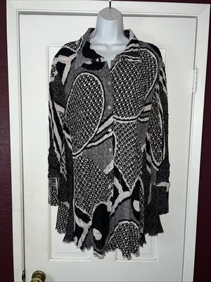 Alberto Makali Womens Multicolor Abstract Crinkle Pleat Button-Up Shirt Size XL