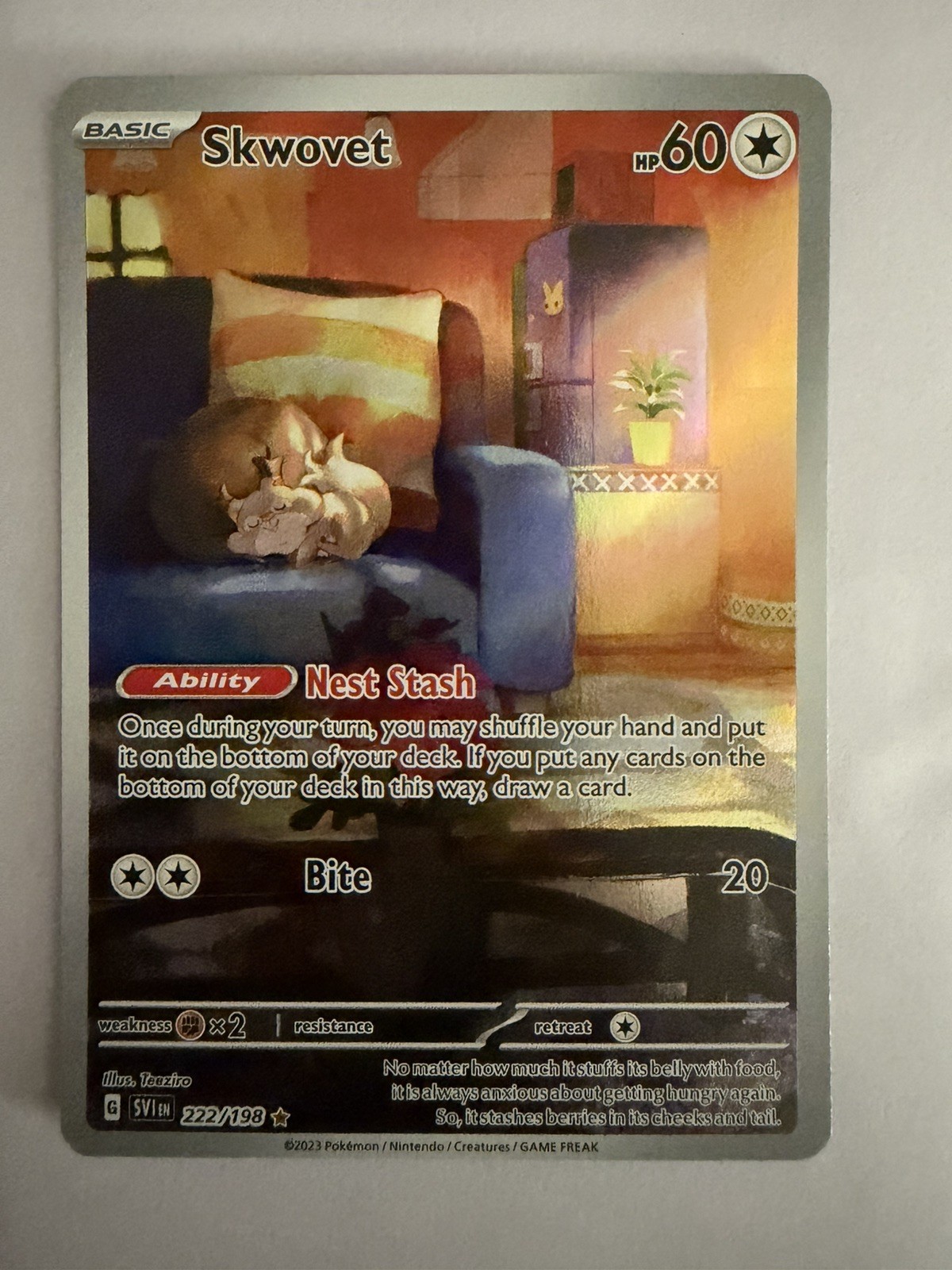 2023 Scarlet & Violet Pokemon Skwovet Basic/Illustration Rare #222/198 NM Holo