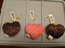 NWT Set Of 3 Dunkin Donuts Valentine’s Day Stuffed Heart Plush Key Chain 2024