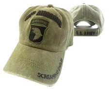 ARMY AIRBORNE 101ST WASHED STYLE RELAXED FIT EMBROIDERED OLIVE GREEN HAT CAP