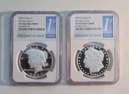 2024 S Morgan & Peace Silver Dollar $1 NGC PF70 Ultra Cameo #001 Matching Set